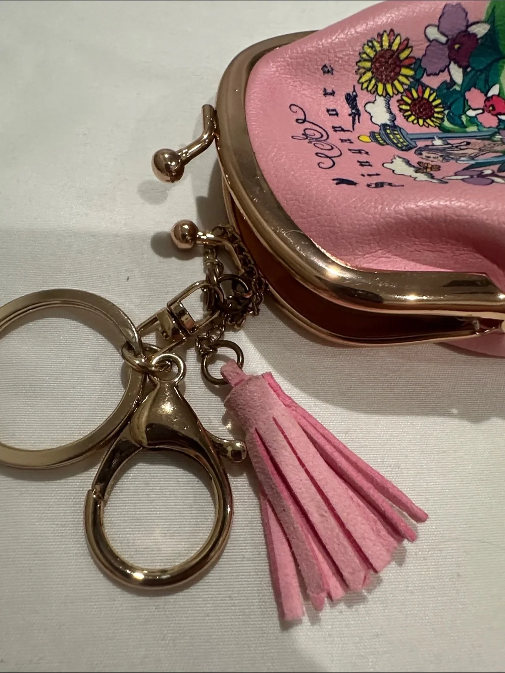 Pink Singapore Floral Coin Purse Keychain